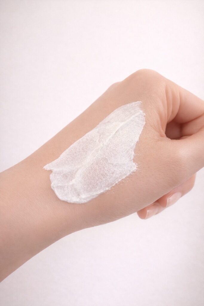 ビオレアクアリッチ呼吸感UVを手の甲に伸ばした画像