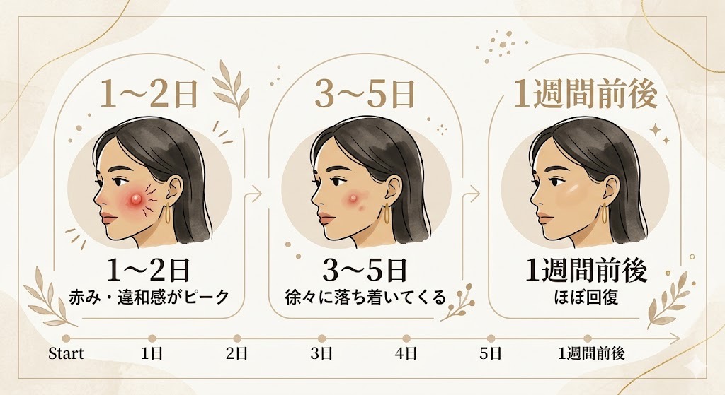 ニキビができてから落ち着くまでの様子をイラスト化した画像