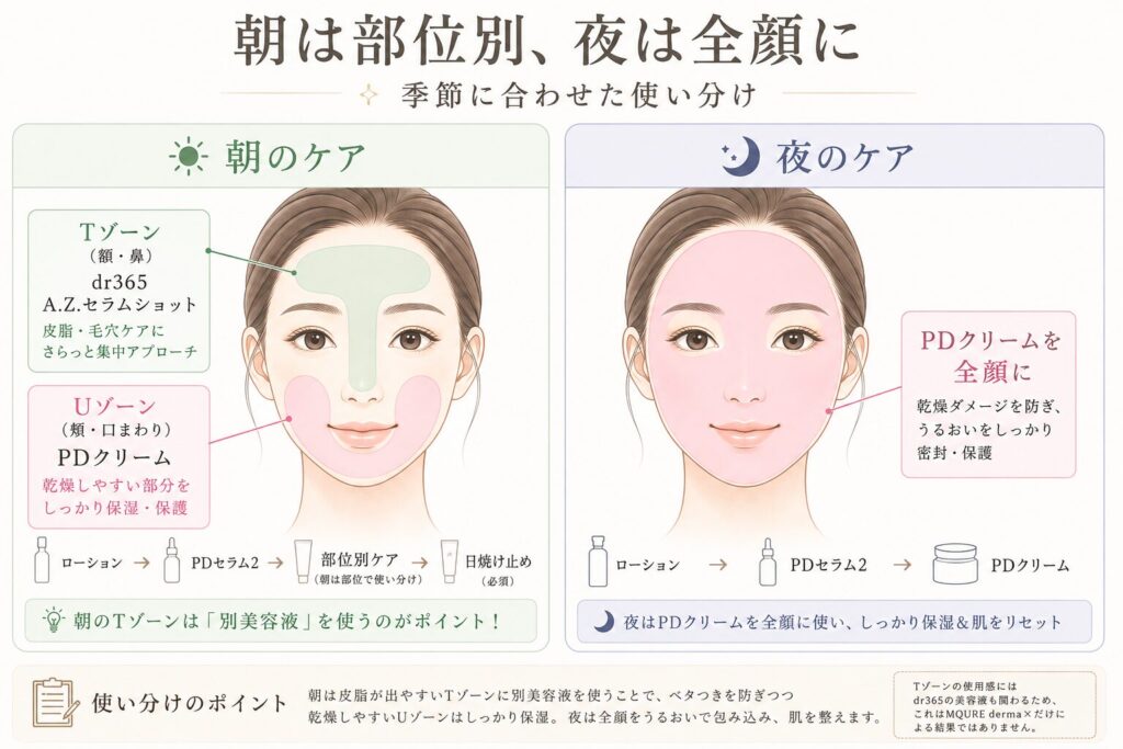 朝のケアと夜のケアをわかりやすく、イラスト化したもの