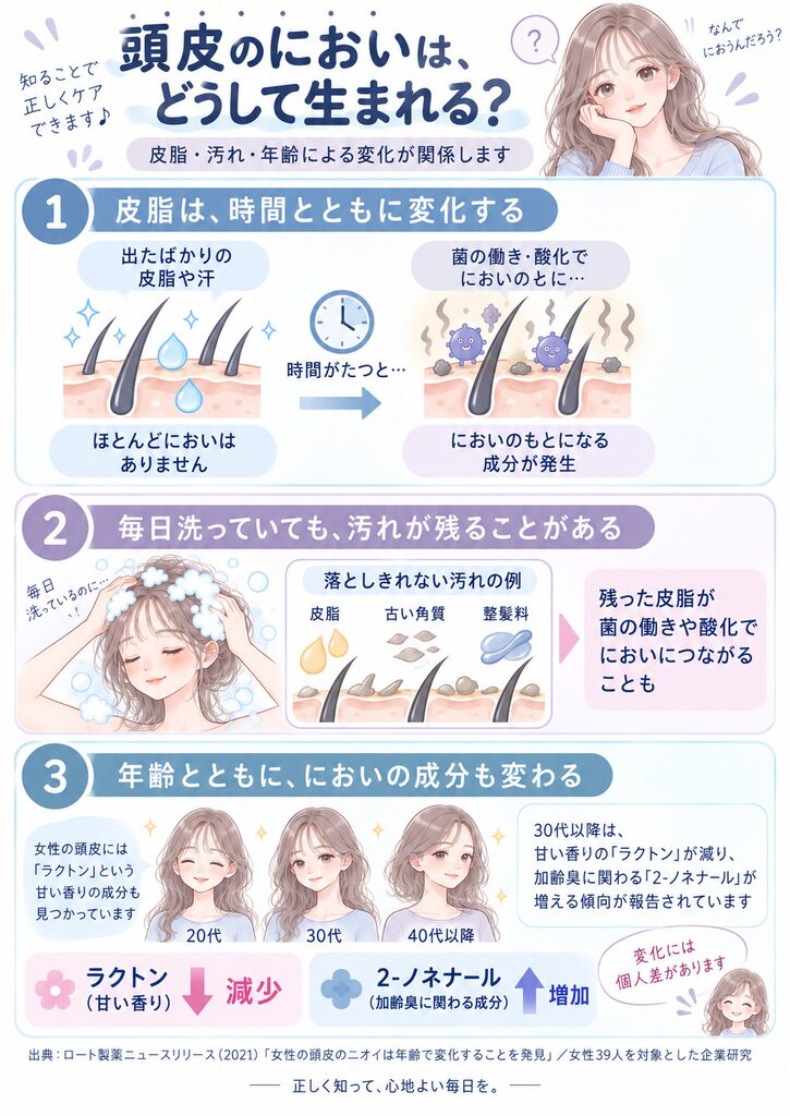 頭皮の匂いが生まれる原因をわかりやすく、イラスト化した画像
